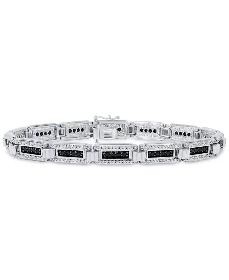 [3 Ct. T.W.] Sterling Silver Men's Black & White Diamond Bracelet