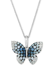 [14K, 7/8 Ct. T.W.] Denim Ombré White Sapphire Butterfly Pendant Necklace