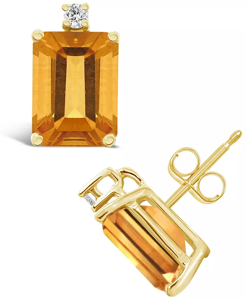 [14K, 3-1/5 Ct.T.W] Yellow Gold Citrine & Diamond Stud Earrings