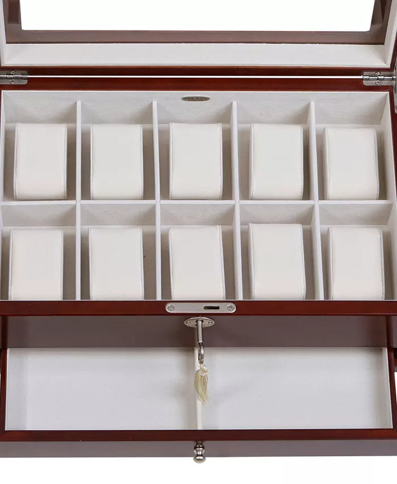 Classical Glass Top Wooden Watch & Jewelry Box