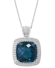 [14K] White Gold  London Blue Topaz (11-3/4 Ct. T.W.) & Diamond (7/8 Ct. T.W.) Halo Necklace