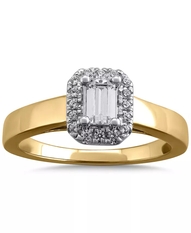 [14K, 1/2 Ct. T.W.] Gold Diamond Emerald-Cut Halo Engagement Ring