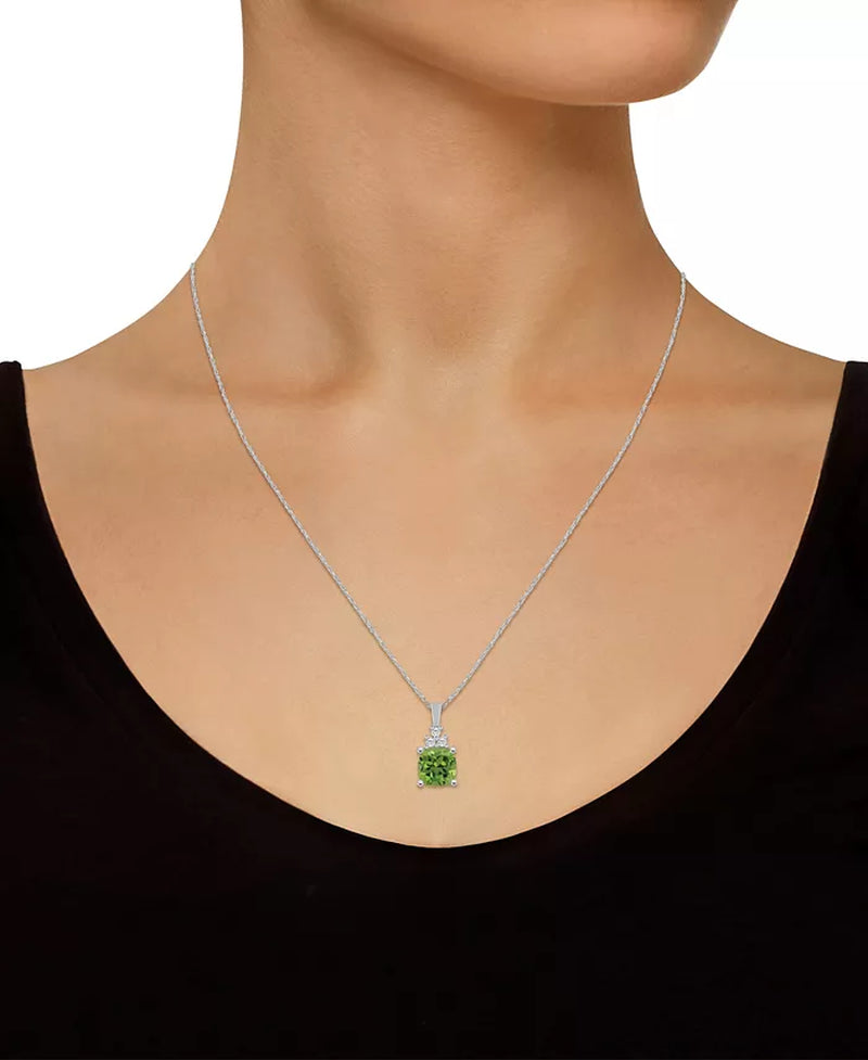 [14K] White Gold Peridot (2-3/8 Ct. T.W.) & Diamond (1/10 Ct. T.W.) Pendant