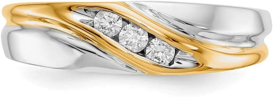 [14K, .15 Cttw.] Yellow & White Gold Two Tone Men's Diamond Ring Band