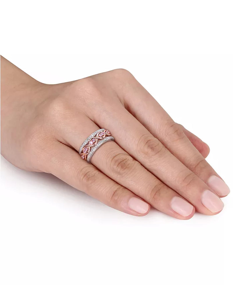 [14K] Rose & White Gold 3-Pc. Set Pink Sapphire (1/3 Ct. T.W.) & Diamond (1/4 Ct. T.W.) Bands