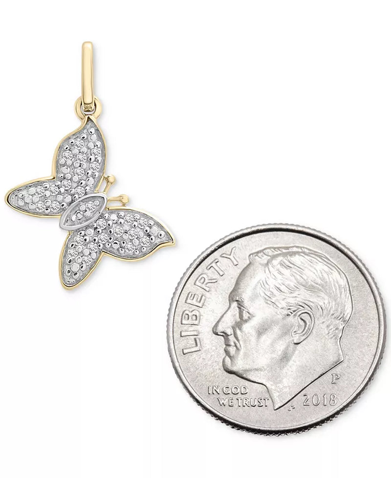 [10K, 1/20 Ct. T.W.] Gold Diamond Butterfly Charm Pendant