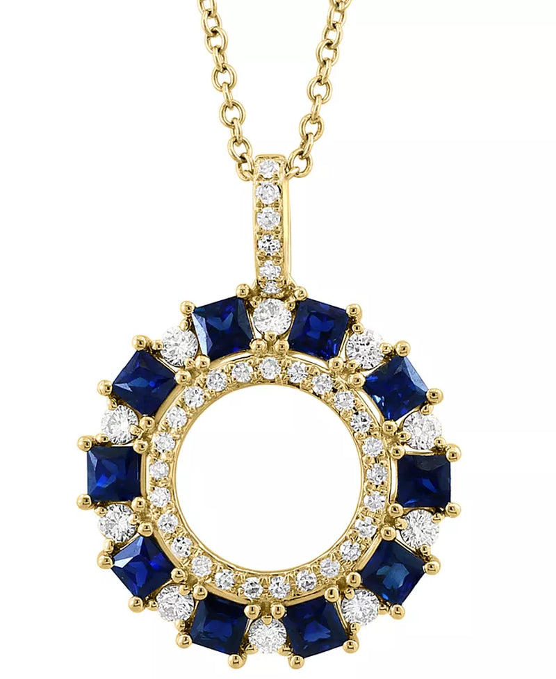 [14K] Gold Sapphire (3/4 Ct. T.W) & Diamond (1/3 Ct. T.W.) Circle 18" Pendant