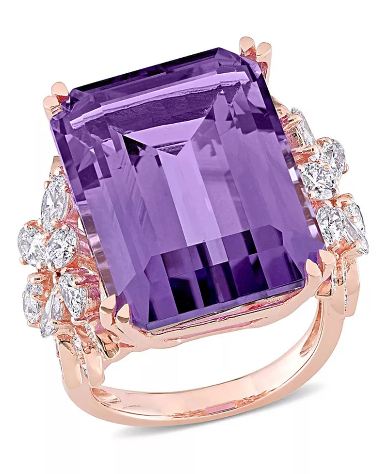 [14K] Rose Gold Amethyst (20 Ct. T.W.) & Diamond (1-3/4 Ct. T.W.) Floral Ring