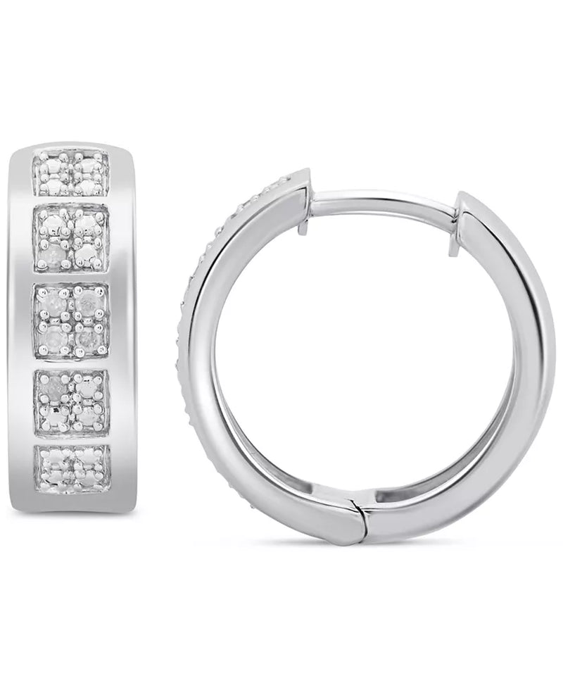 Men'S Diamond Small Huggie Hoop Earrings (1/20 Ct. T.W.) in Sterling Silver, 0.62"