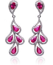 [18K] White Gold Dangle Earrings Sparkling Ruby (2.65 Ct.) + Natural Diamonds (0.69 Ct. )