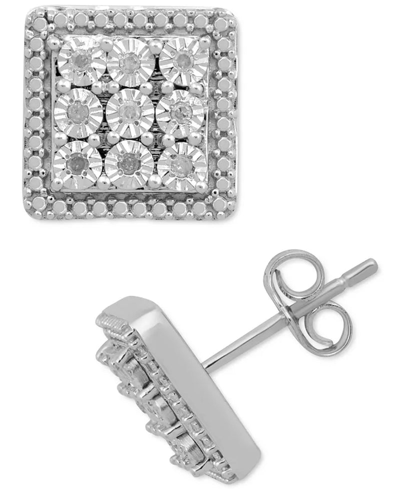 [1/10 Ct. T.W.] Sterling Silver Men's Diamond Cluster Stud Earrings