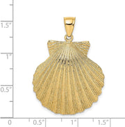 [14K] Gold Scallop Shell Pendant Necklace Textured Measures 38X29.6Mm Wide 5.6Mm Thick