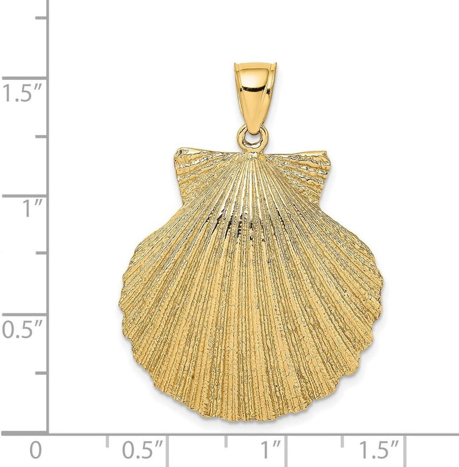 [14K] Gold Scallop Shell Pendant Necklace Textured Measures 38X29.6Mm Wide 5.6Mm Thick