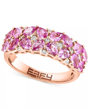 [14K] Rose Gold  Pink Sapphire (2-1/4 Ct. T.W.) & Diamond (1/8 Ct. T.W.) Cluster Ring