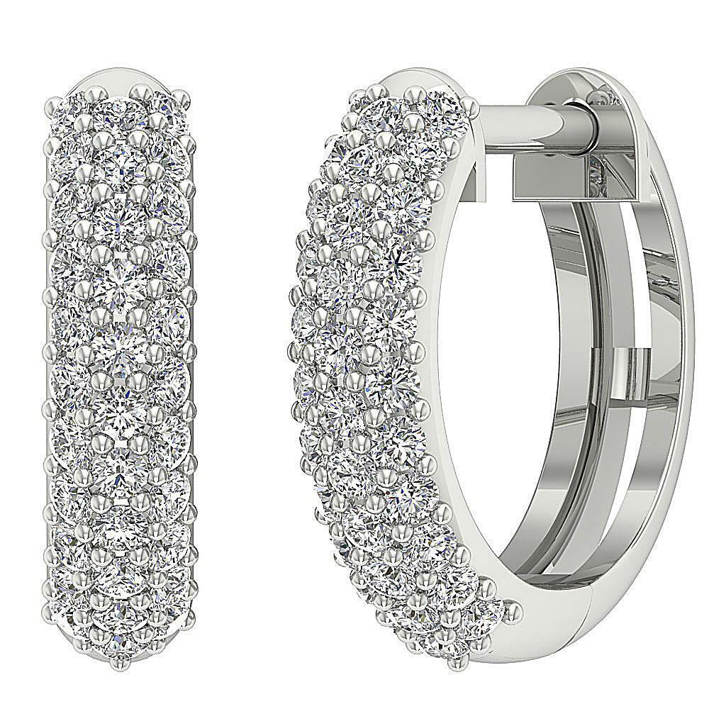 [14K. 1/2 Ct] White / Yellow / Rose Gold Hoops Natural Diamond Pave Earring