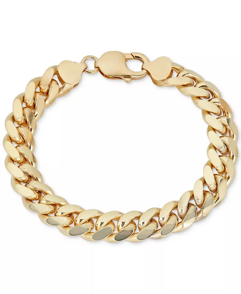 [14K] Gold-Plated Sterling Silver Mens Solid Cuban Link Bracelet