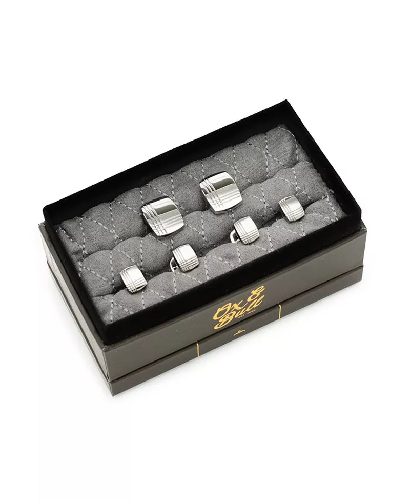 Gentlemen's Stainless Steel Tartan Plaid Cufflinks & Stud 6 Piece Set