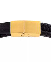 Gold-Tone Ion-Plated Stainless Steel Mens Multirow Black Fiber Bracelet