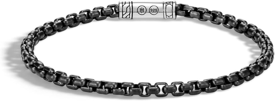 Sterling Silver Classic Box Chain Bracelet, 4MM Deployment Clasp