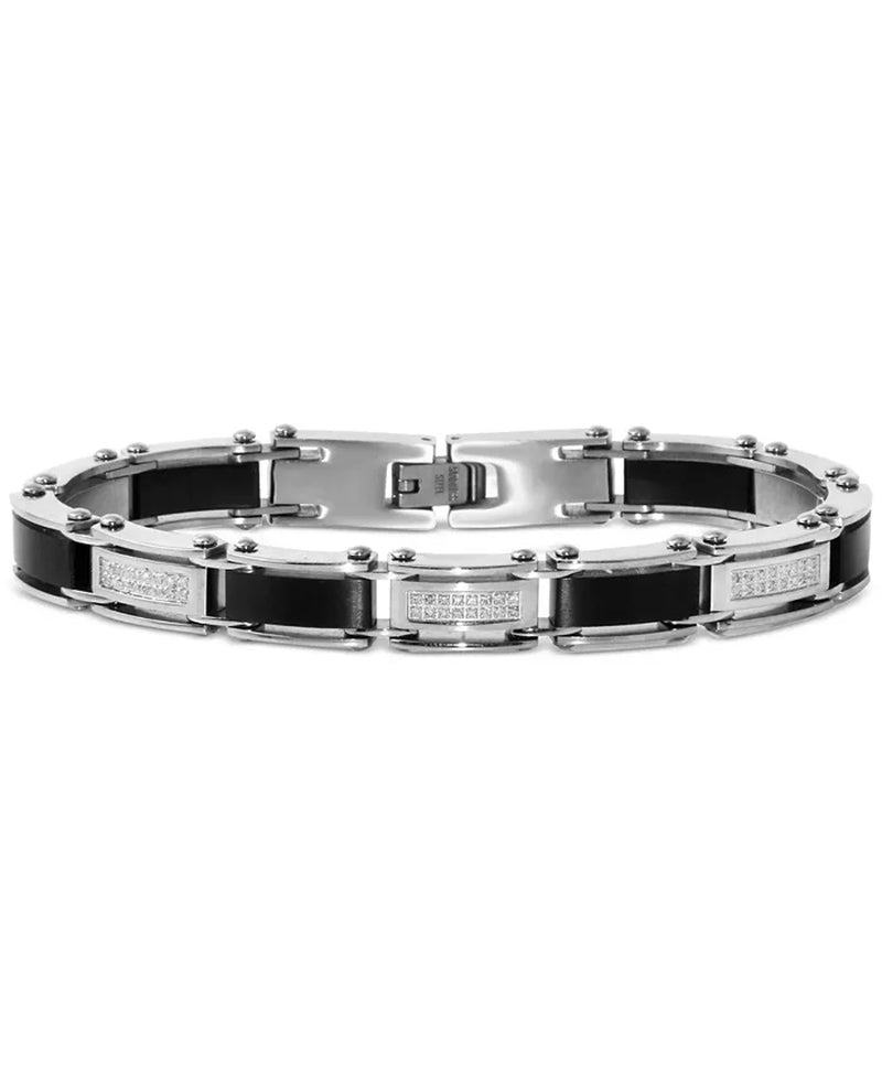 [1/4 Ct. T.W.] Stainless Steel & Black Ion-Plate Diamond Link Bracelet