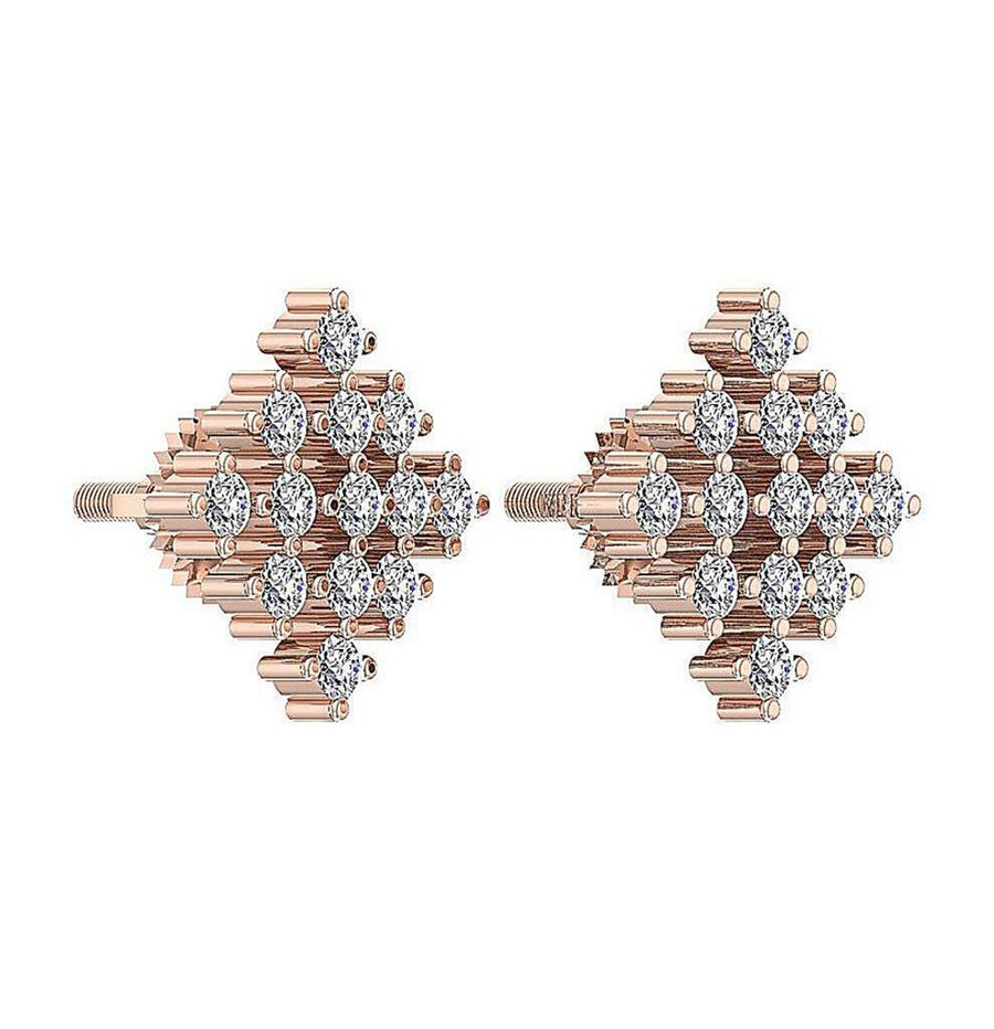 [14K, 0.50 Ct] Solid Gold Natural round Cut Diamond Earrings With Screw Back