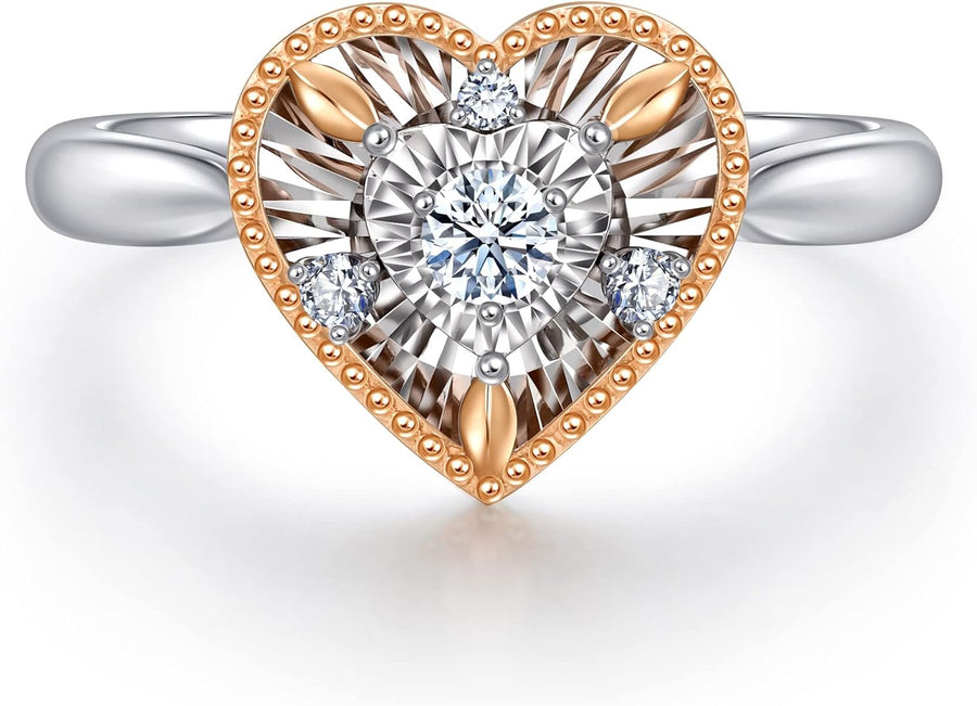 [18K] White & Rose Gold Brilliant Heart Shaped Ring