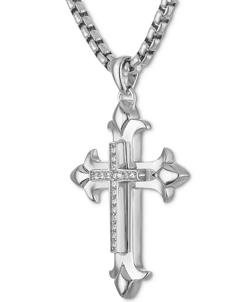 [1/5 Ct. T.W.] Sterling Silver Fancy Diamond Cross 22" Pendant Necklace