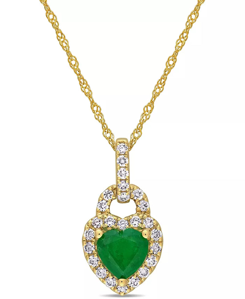 Emerald (5/8 Ct. T.W.) & Diamond (1/4 Ct. T.W.) Heart Lock 17" Pendant Necklace in 14K Gold