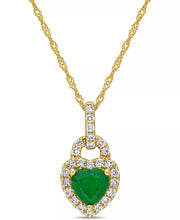 Emerald (5/8 Ct. T.W.) & Diamond (1/4 Ct. T.W.) Heart Lock 17" Pendant Necklace in 14K Gold