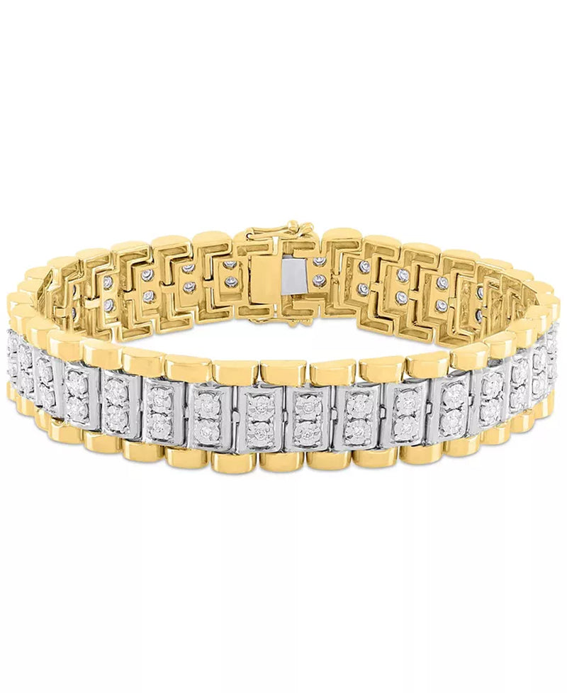 [14K, 1 Ct. T.W.] Sterling Silver & Gold-Plate Mens Diamond Link Bracelet