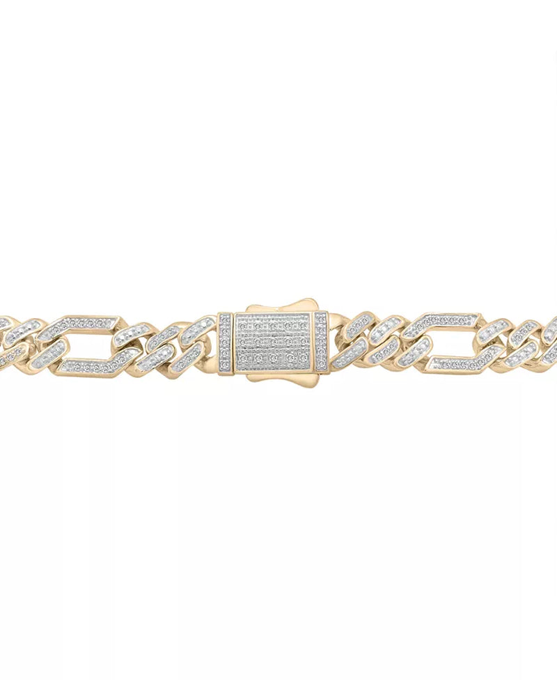 [10K, 1 Ct. T.W.] Gold Diamond Figaro Link Men's Bracelet