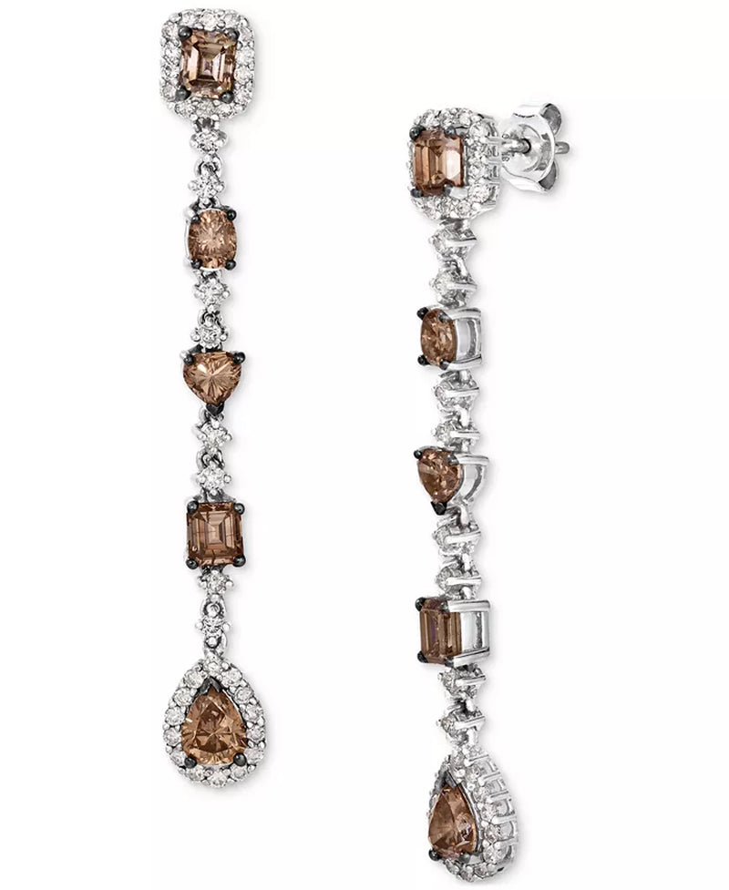 [18K, 4-1/2 Ct. T.W.] White Gold Chocolate Diamond & Vanilla Diamond Linear Drop Earrings