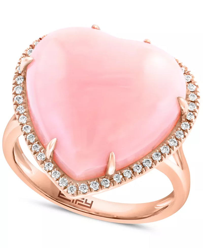 [14K] Rose Gold  Pink Opal (10-9/10 Ct. T.W.) & Diamond (1/5 Ct. T.W.) Heart Ring