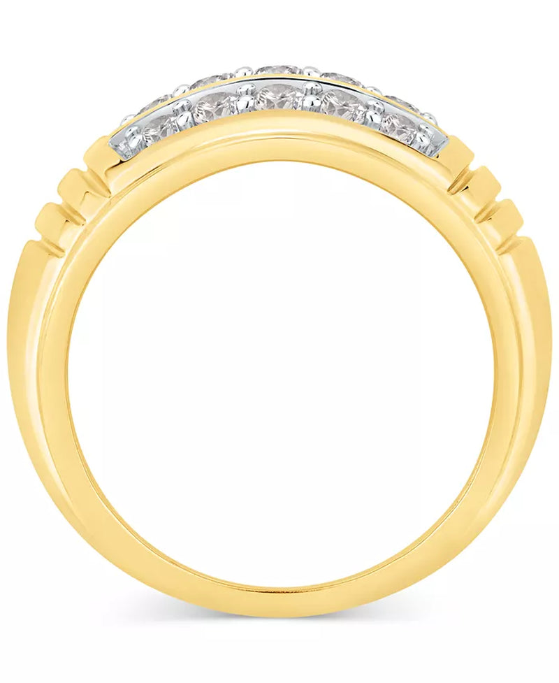 [10K, 1 Ct. T.W.] Gold Men's Diamond Three Row Dome Ring