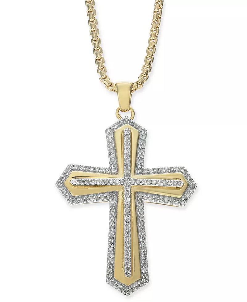 [18K, 1/2 Ct. T.W.] Gold-Plated Sterling Silver Diamond Cross Necklace