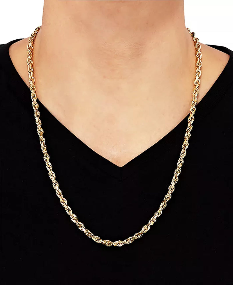 [14K, 4.5Mm] Mens Glitter Rope 24" Chain Necklace