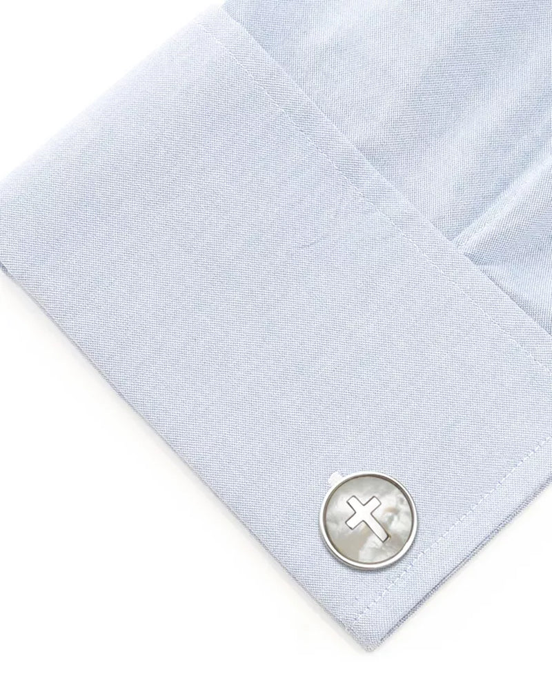 Cross Mother of Pearl Stainless Steel Cufflinks