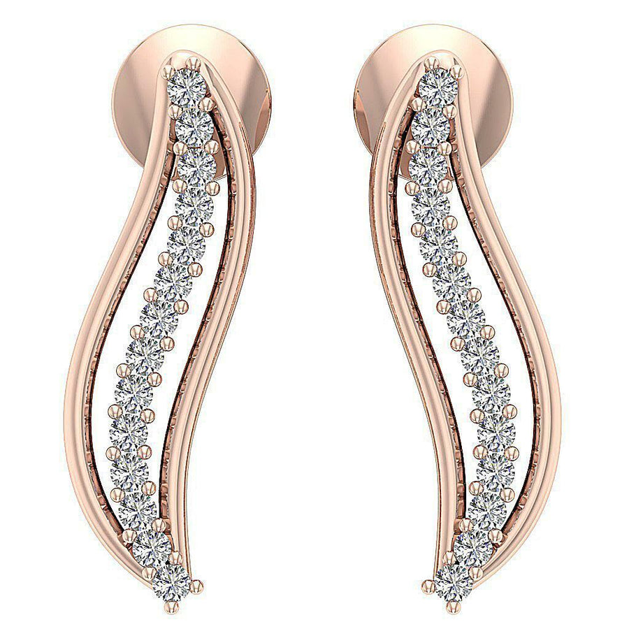 [14K, 0.15 Ct] Gold Fashion Huggie Earrings With Natural Diamonds