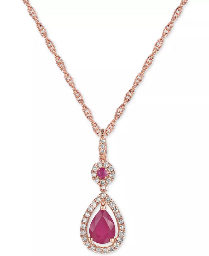 [14K] Rose Gold  Ruby (1-1/4 Ct. T.W.) & Diamond (1/3 Ct. T.W.) Necklace