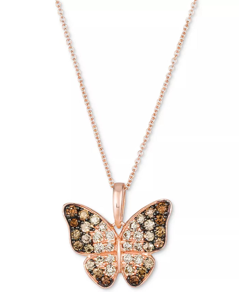 [14K] Rose Gold Diamond (5/8 Ct. T.W.) & Vanilla Diamond (1/10 Ct. T.W.) Butterfly Pendant