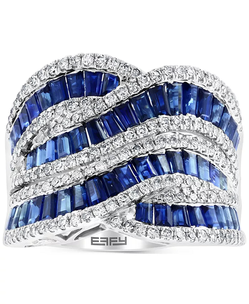 [14K] White Gold Sapphire (3-1/3 Ct. T.W.) & Diamond (5/8 Ct. T.W.) Swirl Statement Ring