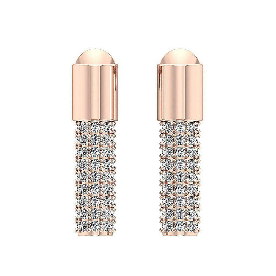 [14K, 0.40 Ct]  Rose Gold Fashion Earring Round Cut Diamond  Pave Set