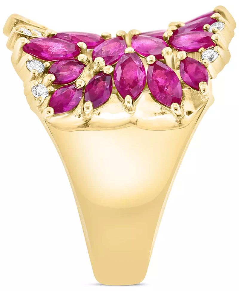 [14K] Gold Ruby (2-1/3 Ct. T.W.) & Diamond (2-1/3 Ct. T.W.) Marquise Floral-Inspired Cluster Ring