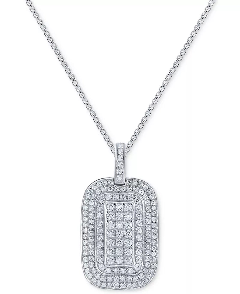 [10K, 2 Ct. T.W.] White Gold Diamond Cluster Dog Tag Pendant