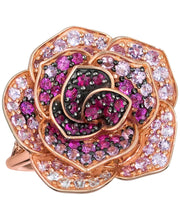 [14K] Rose Gold Multicolor Sapphire (1-5/8 Ct. T.W.) & Nude Diamond (1/8 Ct. T.W.) Flower Ring