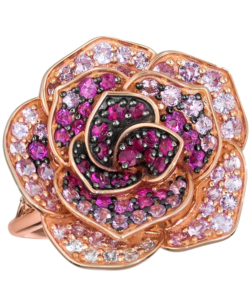 [14K] Rose Gold Multicolor Sapphire (1-5/8 Ct. T.W.) & Nude Diamond (1/8 Ct. T.W.) Flower Ring