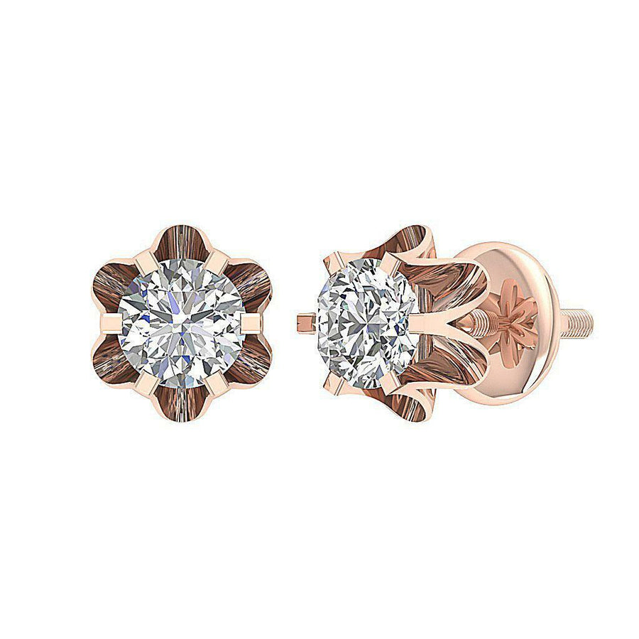 [14K, 0.30 Ct] Solitaire Studs Natural Diamond With Six Prong