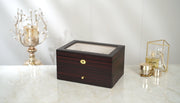 Watch & Jewelry Box with Glass Top Lid, 20 Slot Wooden Watch Holder Display Case