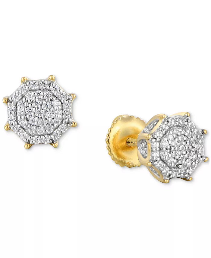[10K, 1/4 Ct. T.W.] Men's Gold Diamond Octagon Cluster Stud Earrings