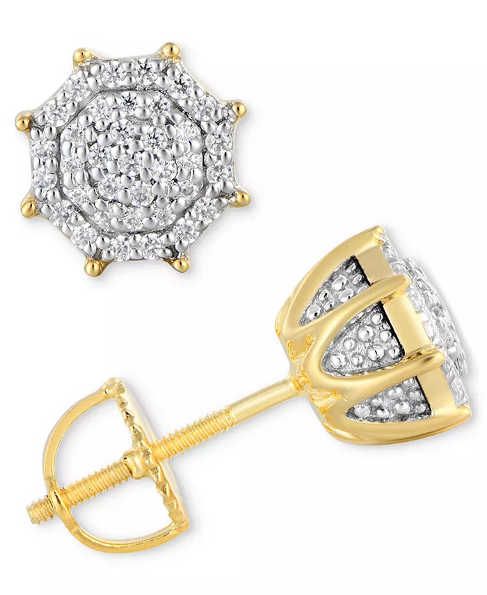 [10K, 1/4 Ct. T.W.] Men's Gold Diamond Octagon Cluster Stud Earrings